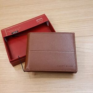 PERRY ELLIS Mens Wallet Brown Leather Bifold Passcase RFID